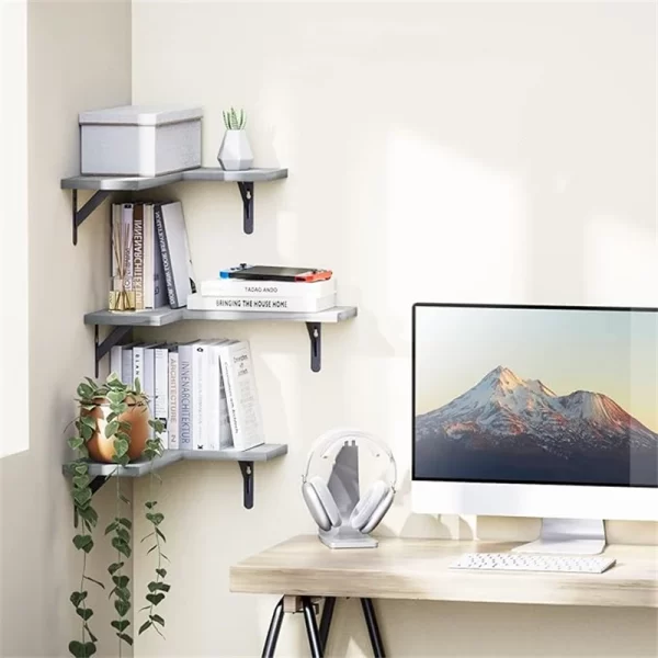 Rustic Paulownia Wood Wall Shelves for Bedroom Living Room Kitchen Laundry Room Floating Corner Shelf for Storage Decoration - Image 4