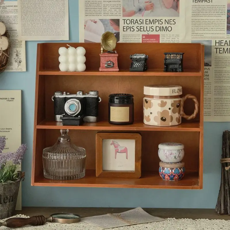 Solid Wood Cosmetics Storage Rack Multifunctional Organizer Desktop Cup Sample Storage Box Multi-layer Wooden Retro Storage Rack - Image 2