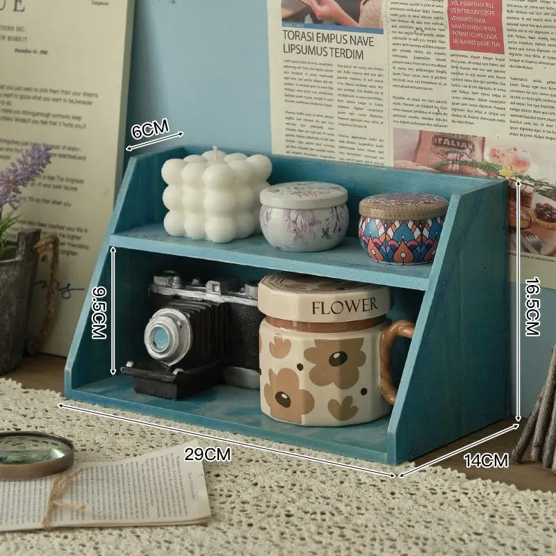 Solid Wood Cosmetics Storage Rack Multifunctional Organizer Desktop Cup Sample Storage Box Multi-layer Wooden Retro Storage Rack - Image 12