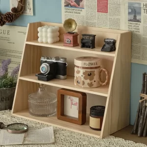 Solid Wood Cosmetics Storage Rack Multifunctional Organizer Desktop Cup Sample Storage Box Multi-layer Wooden Retro Storage Rack - Image 4