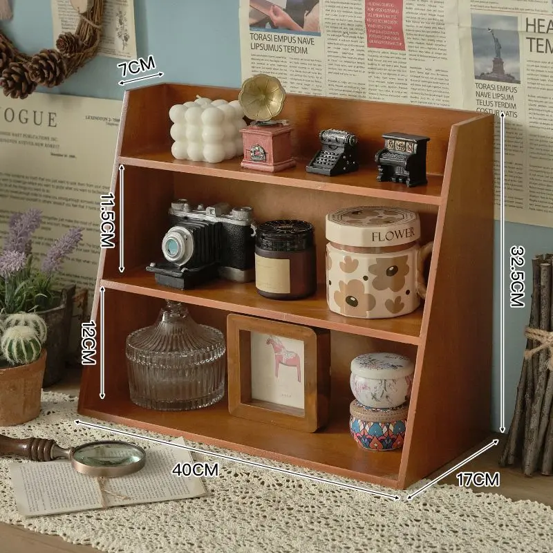 Solid Wood Cosmetics Storage Rack Multifunctional Organizer Desktop Cup Sample Storage Box Multi-layer Wooden Retro Storage Rack - Image 6