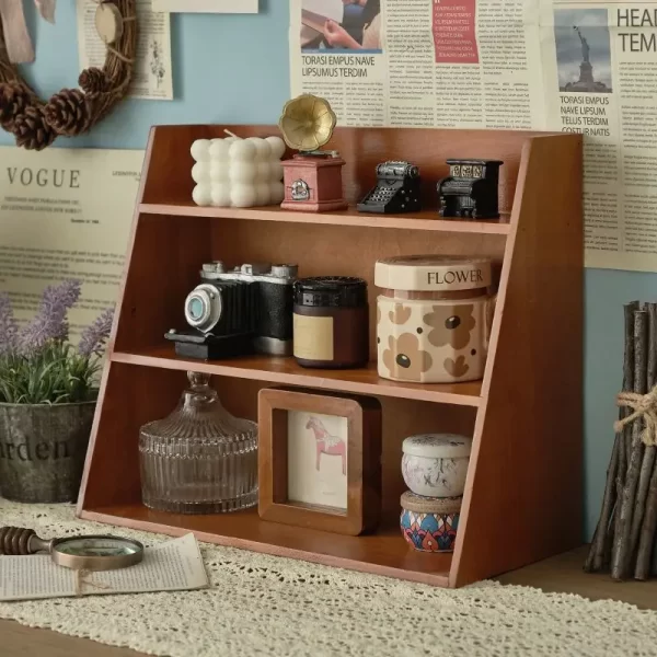 Solid Wood Cosmetics Storage Rack Multifunctional Organizer Desktop Cup Sample Storage Box Multi-layer Wooden Retro Storage Rack