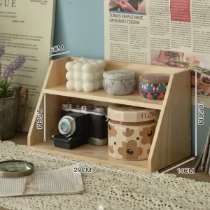 Solid Wood Cosmetics Storage Rack Multifunctional Organizer Desktop Cup Sample Storage Box Multi-layer Wooden Retro Storage Rack - Image 9