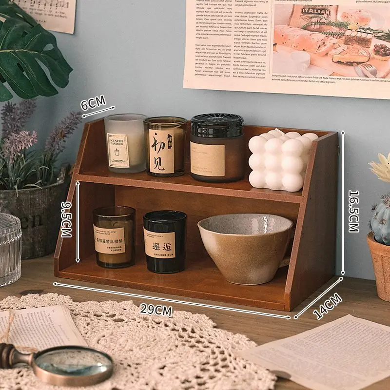 Solid Wood Cosmetics Storage Rack Multifunctional Organizer Desktop Cup Sample Storage Box Multi-layer Wooden Retro Storage Rack - Image 10