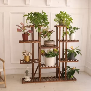 UNHO Multi-Tier Plant Stand, 46in Height Wood Flower Rack Holder 16 Potted Display Storage Shelves Indoor Outdoor for Patio Gard - Image 2