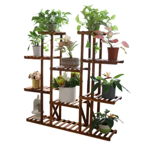 UNHO Multi-Tier Plant Stand, 46in Height Wood Flower Rack Holder 16 Potted Display Storage Shelves Indoor Outdoor for Patio Gard - Image 4