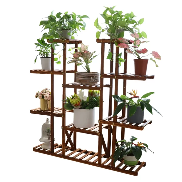 UNHO Multi-Tier Plant Stand, 46in Height Wood Flower Rack Holder 16 Potted Display Storage Shelves Indoor Outdoor for Patio Gard - Image 4