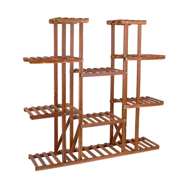 UNHO Multi-Tier Plant Stand, 46in Height Wood Flower Rack Holder 16 Potted Display Storage Shelves Indoor Outdoor for Patio Gard - Image 5