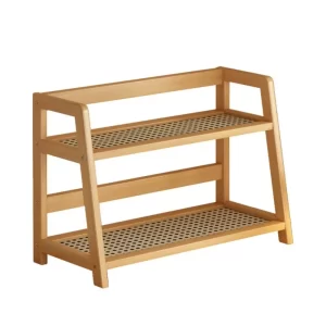 Wooden Storage Shelf for Kitchen Rattan Desktop Organizer Display Rack Spice Rack for Countertop Makeup Organizer - Image 1